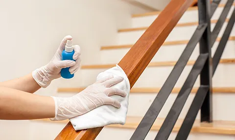 sanitising stairs